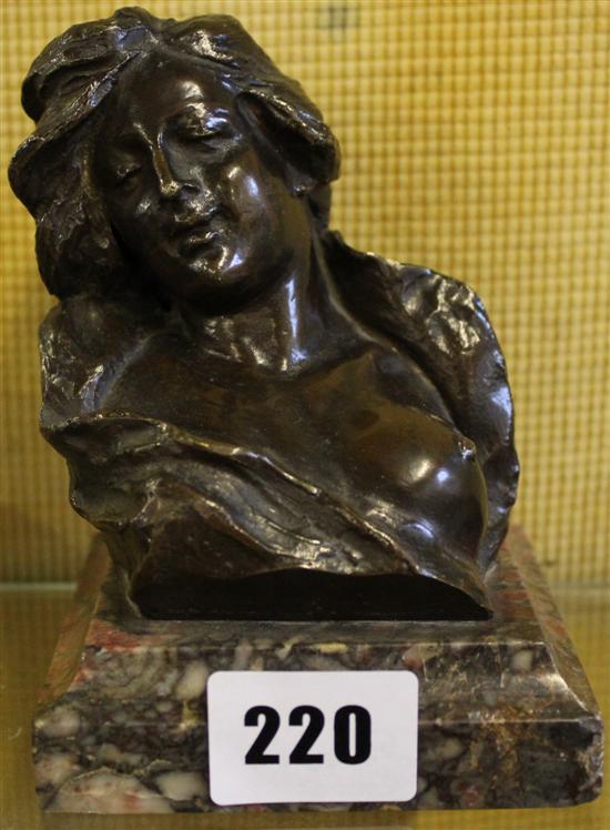 A bronze bust of a semi-clad lady, late 19th century